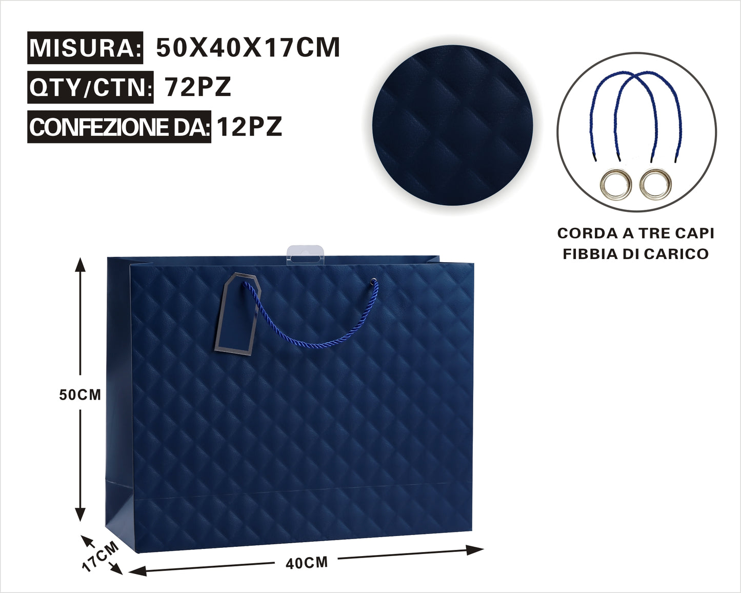 Busta Regalo Trapuntata Dark Blue – Eleganza & Raffinatezza in Ogni Dettaglio