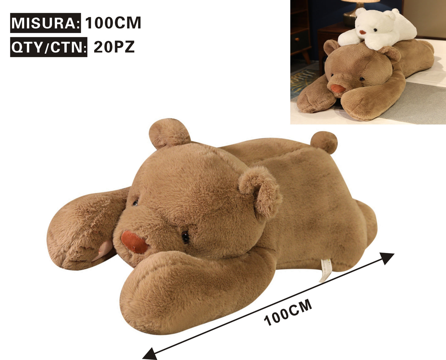 🐻 Peluche Orso Marrone Disteso