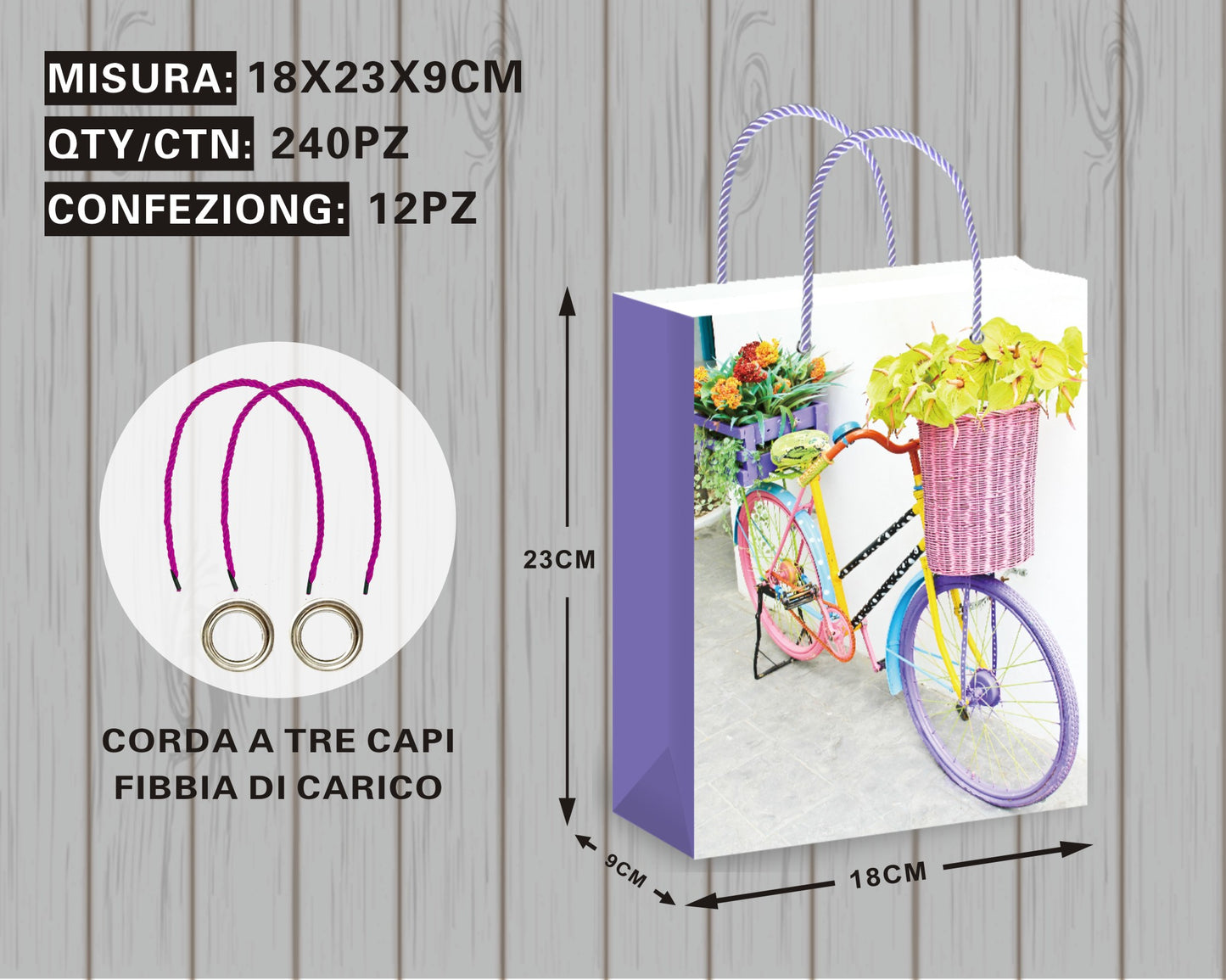 Borsa Regalo con Bicicletta e Fiori nel Cesto