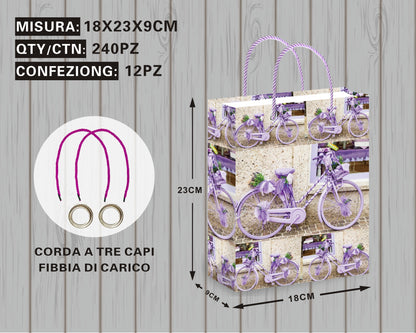 Borsa Regalo con Bicicletta e Fiori nel Cesto