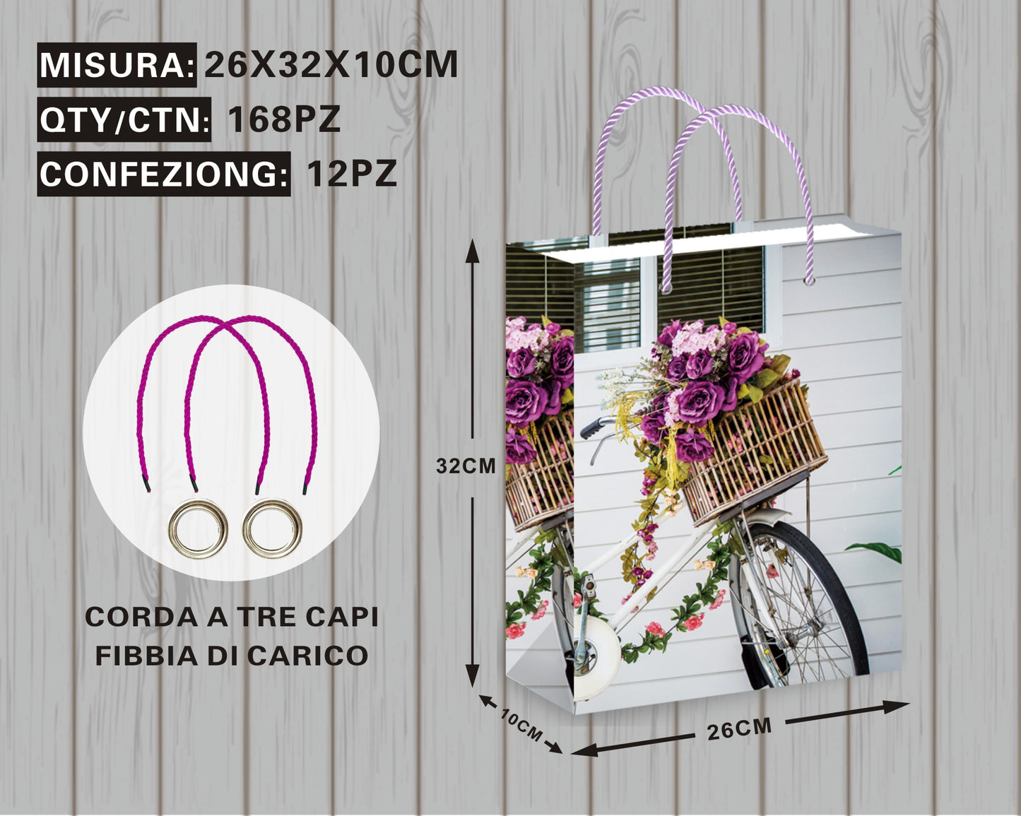 Borsa Regalo con Bicicletta e Fiori nel Cesto