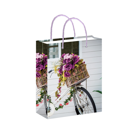 Borsa Regalo con Bicicletta e Fiori nel Cesto