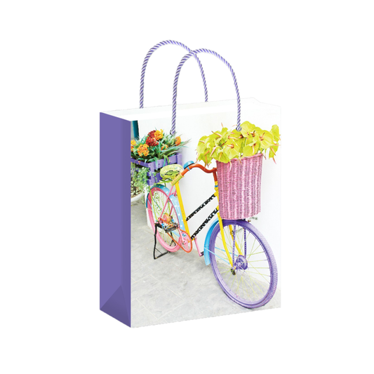 Borsa Regalo con Bicicletta e Fiori nel Cesto