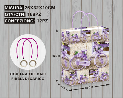 Borsa Regalo con Bicicletta e Fiori nel Cesto