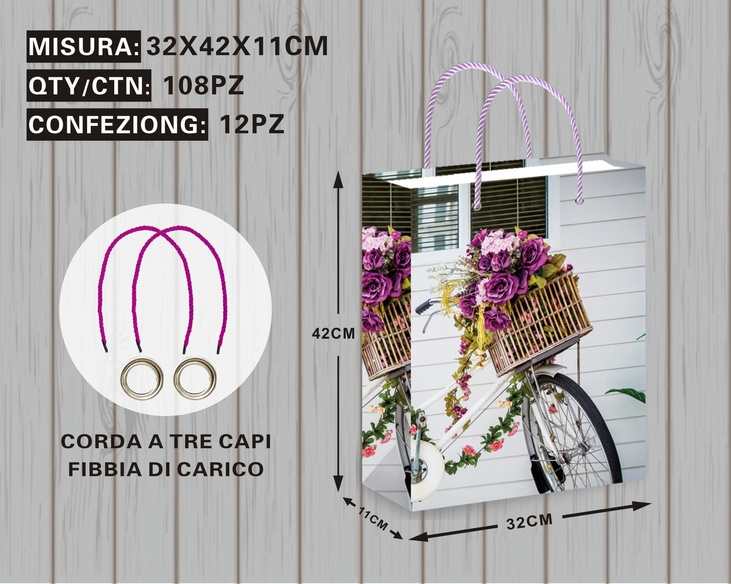 Borsa Regalo con Bicicletta e Fiori nel Cesto