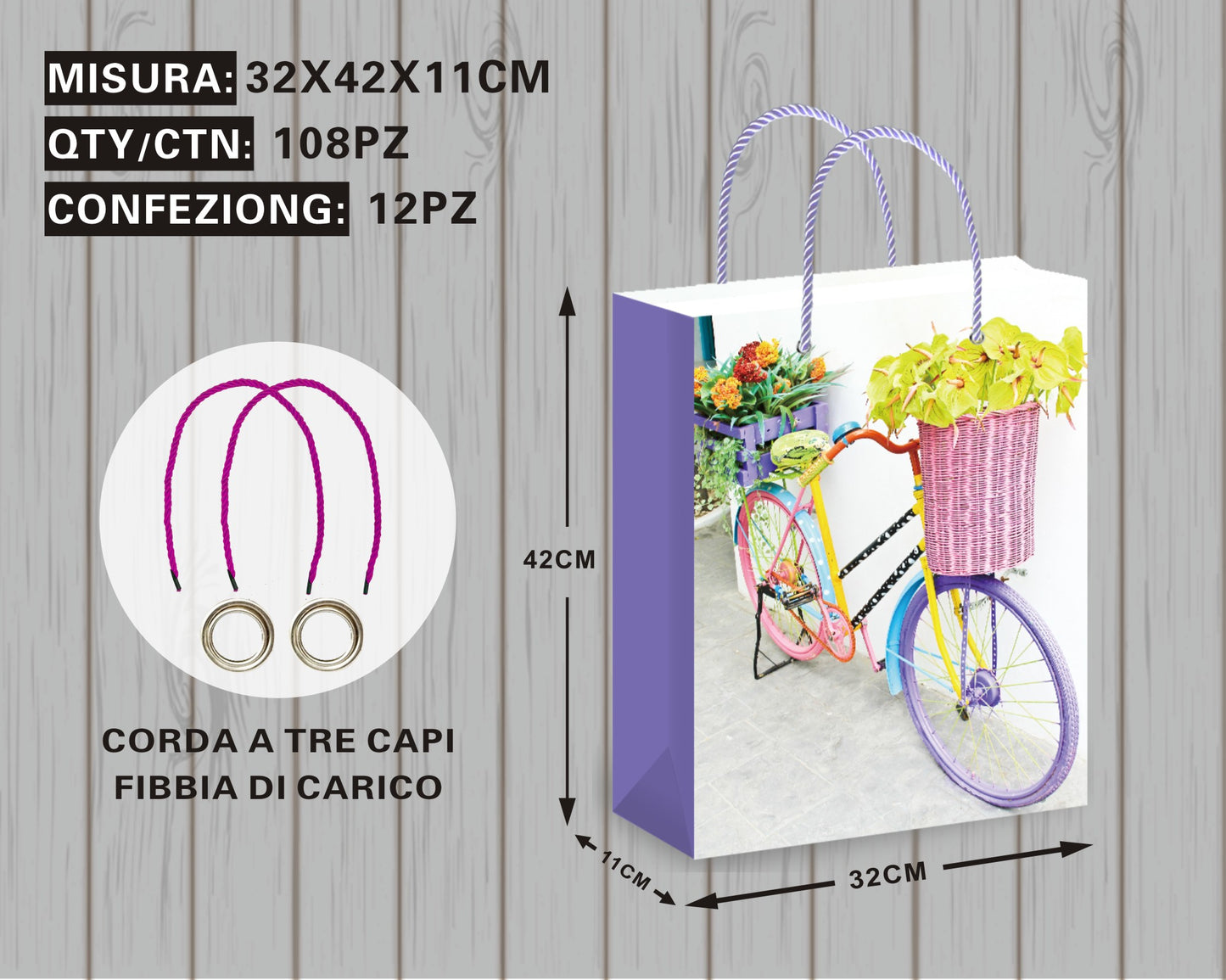 Borsa Regalo con Bicicletta e Fiori nel Cesto