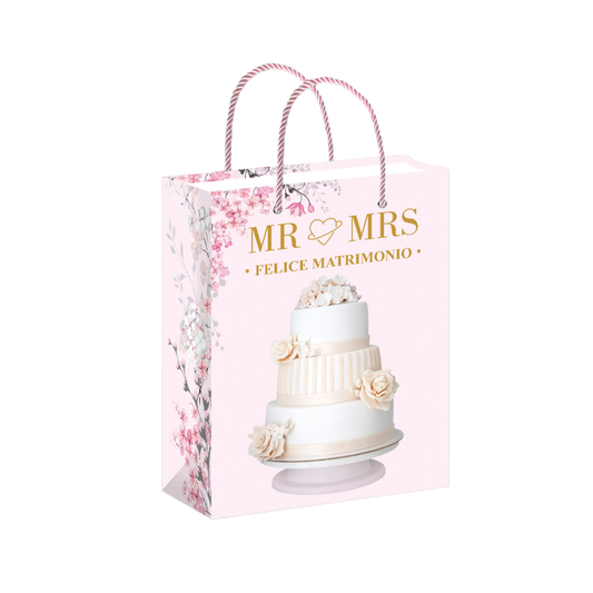Borsa Regalo con Torta e Scritta “Mr & Mrs” 💍