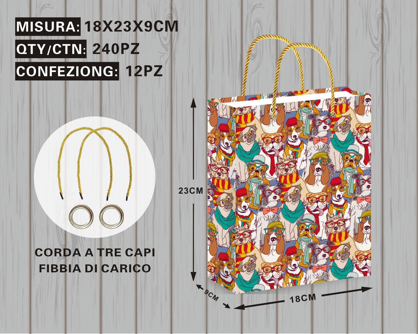 Borsa Regalo con Cani Colorati e Stilosi