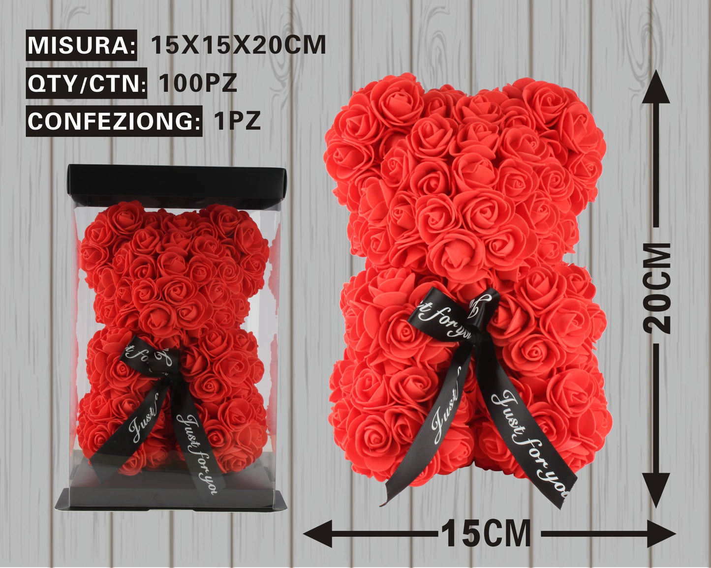Orsetto di Rose Eterno – Regalo d’Amore Senza Tempo -  Rosso