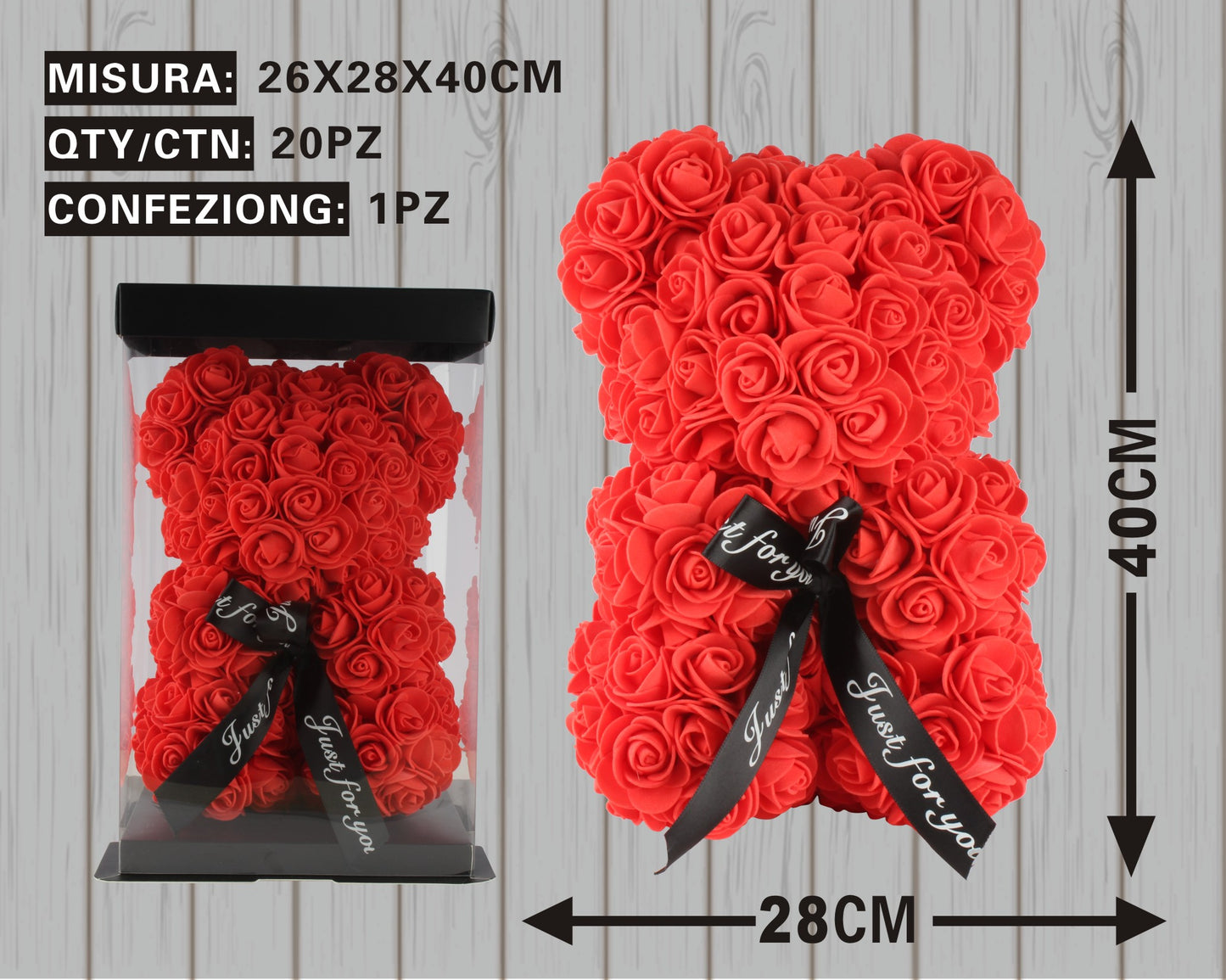 Orsetto di Rose Eterno – Regalo d’Amore Senza Tempo -  Rosso