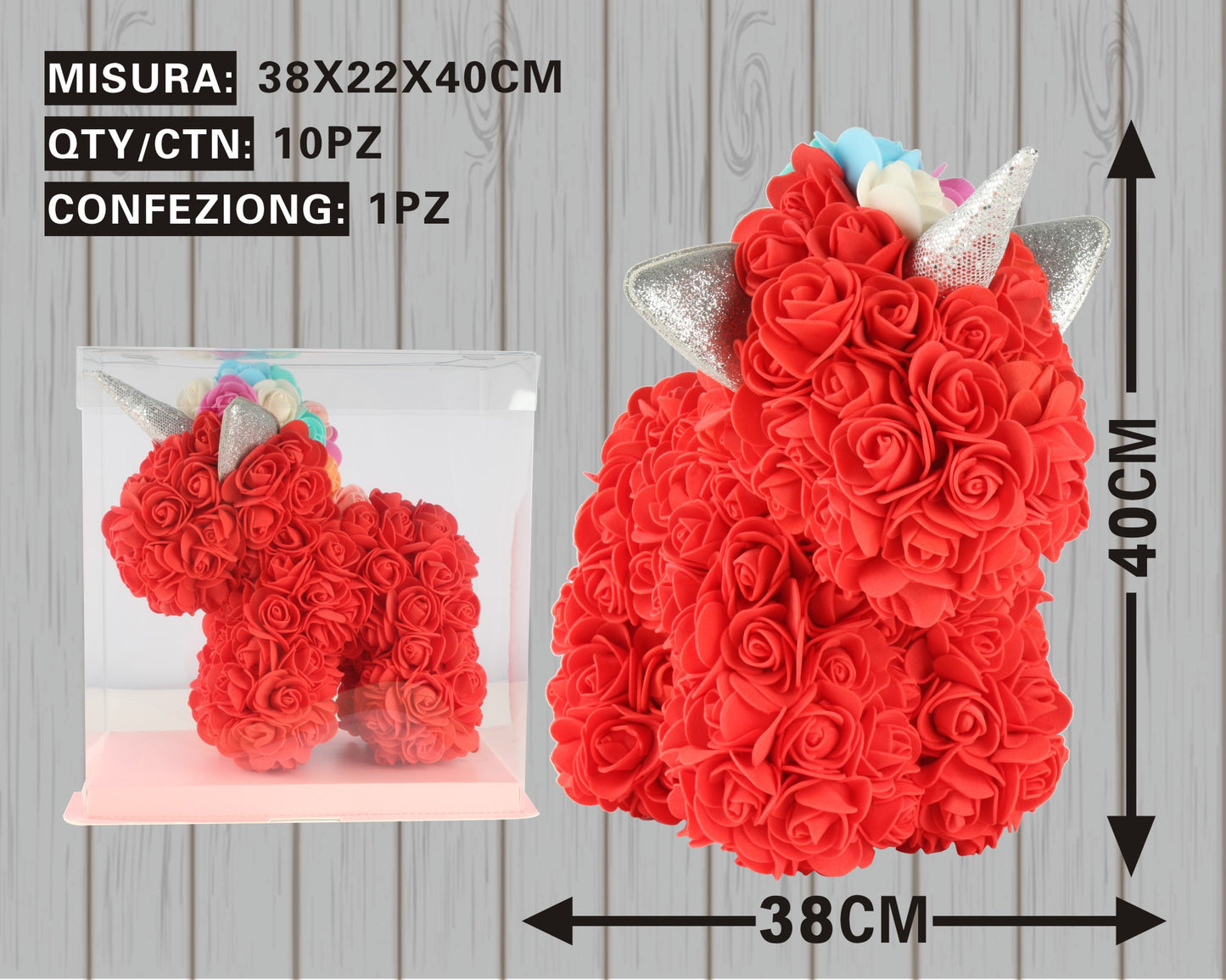 Unicorno di Rose Incantato – Un Sogno che si Avvera -  Rosso