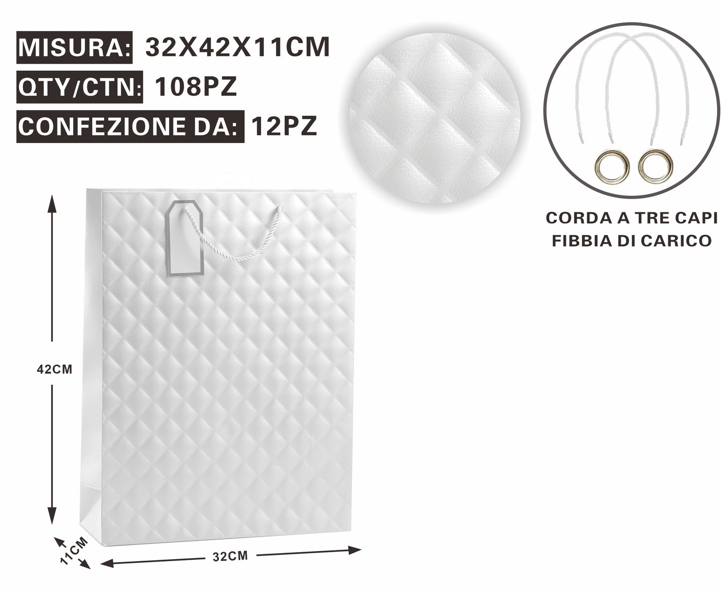Busta Regalo Trapuntata Bianca – Eleganza & Raffinatezza in Ogni Dettaglio