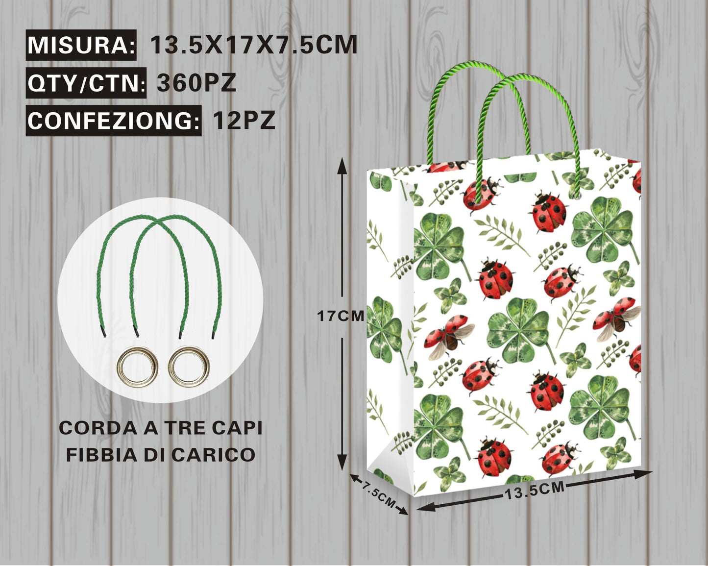 Borsa Regalo con Coccinelle e Quadrifogli